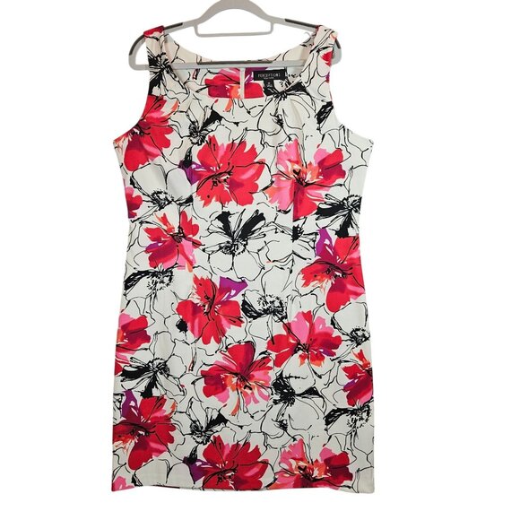 Perceptions Floral Shift Dress Bold Red Pink Flowers Womens 16 career date fun - Picture 1 of 14
